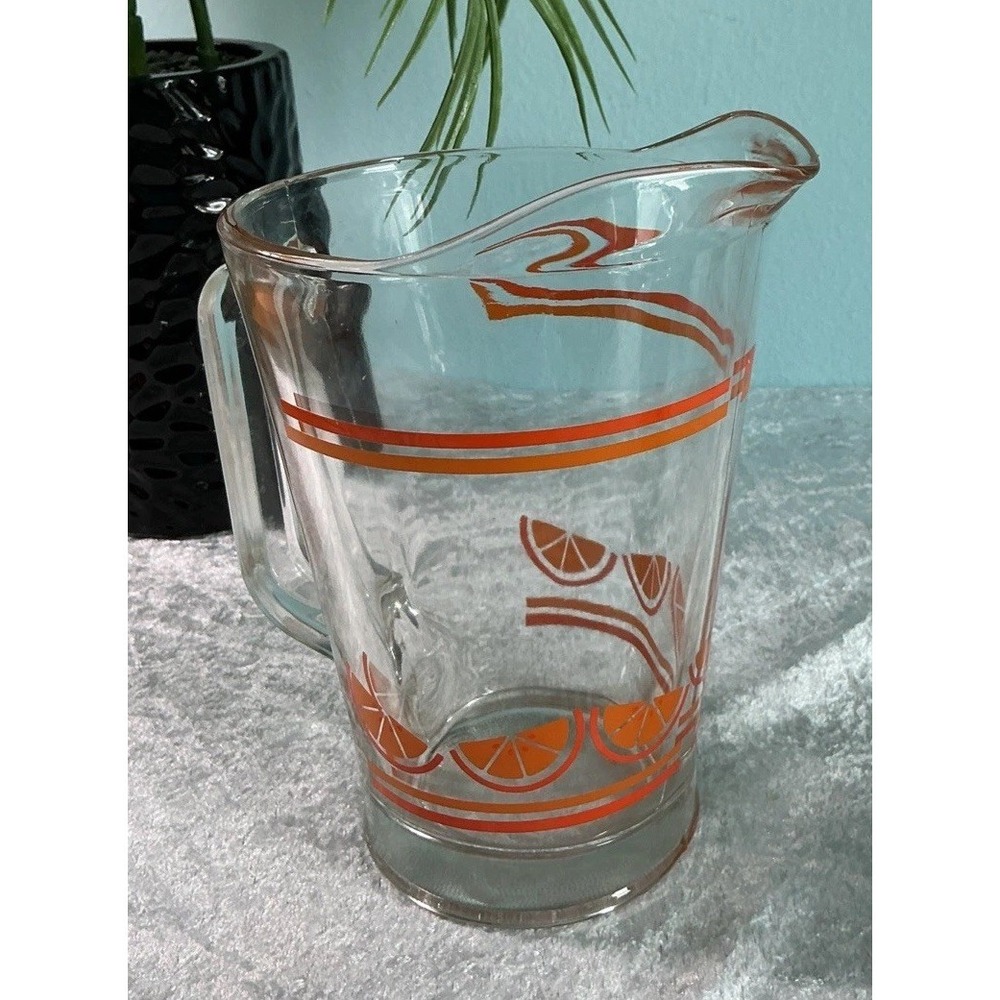 VTG  MCM Libbey Glassware Crisa Pitcher Orange Juice Glass  50's Style Fruit - Picture 2 of 9